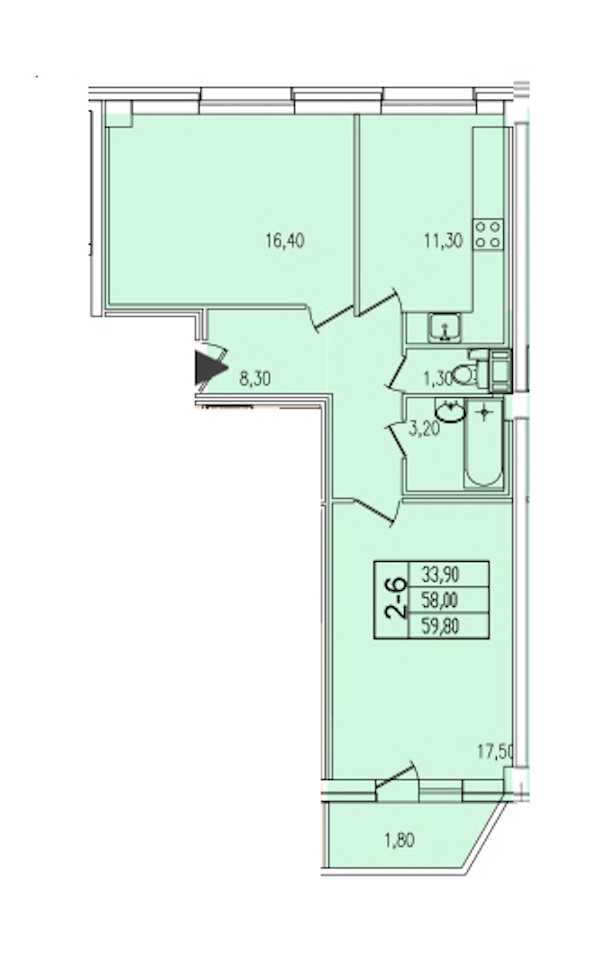 Двухкомнатная квартира в : площадь 59.05 м2 , этаж: 3 – купить в Санкт-Петербурге